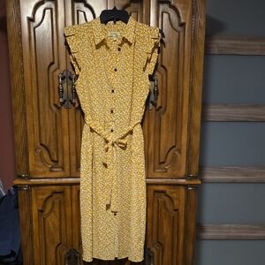 Monteau Mustard Floral Ruffle Midi Dress